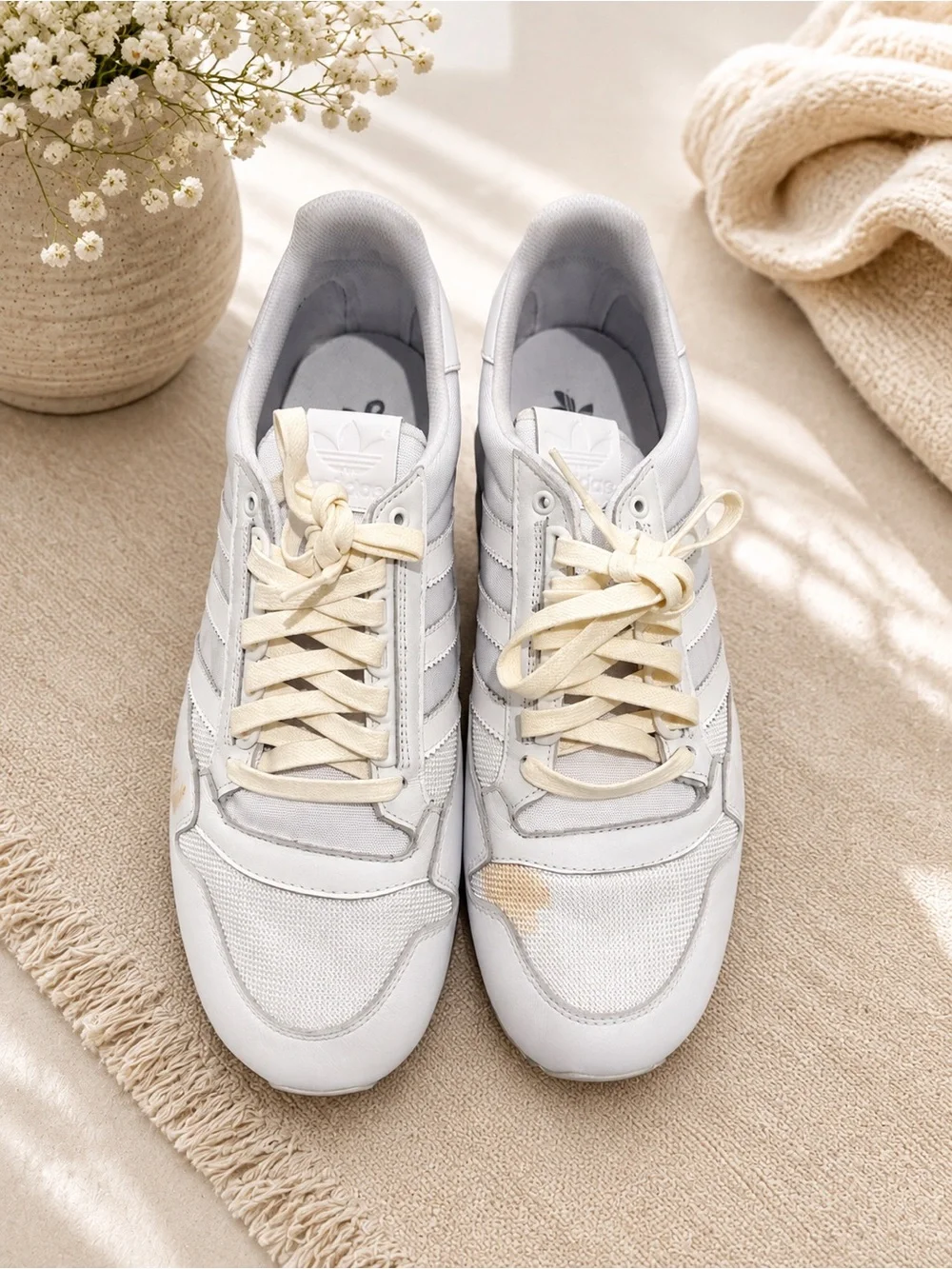 adidas Men's Low Top Lace Up Athletic Sneakers White/Gray Solid Rubber Outsole.